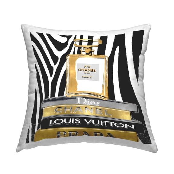 Stupell Industries Glam Fragrance Fashion Book Stack Zebra Print Black,18 x 7 x 18 Decorative Pillows