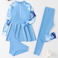 thumbnail image 2 of HCNTES Kids Girls Muslim Swimsuit Long Sleeve Butterfly Flower Printed Islamic Swimwear Burkini Full Cover Cap Top Pants 3PCS Modest Bathing Suit(Blue,12-13 Years), 2 of 7
