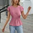 thumbnail image 2 of Annhoo Blouses for Women Dressy Casual Business Ruffle Short Sleeve Tops Summer Crew Neck Peplum Smocked Shirts, 2 of 4
