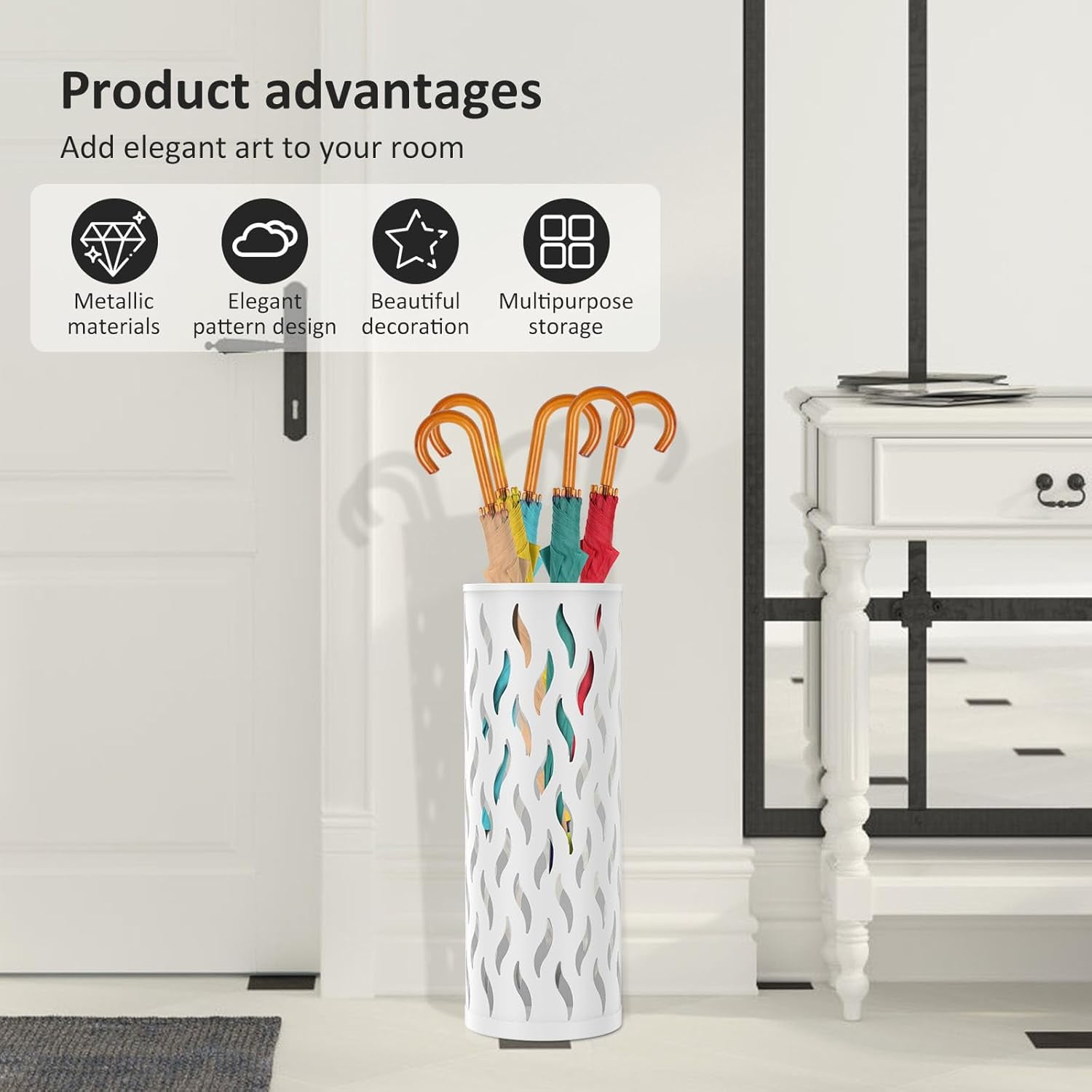 Umbrella Stand Metal Umbrella Holder Hollowed Umbrella Rack Freestanding Umbrella Organizer Indoor Umbrella Storage Rack for Home Entryway (white, circular)