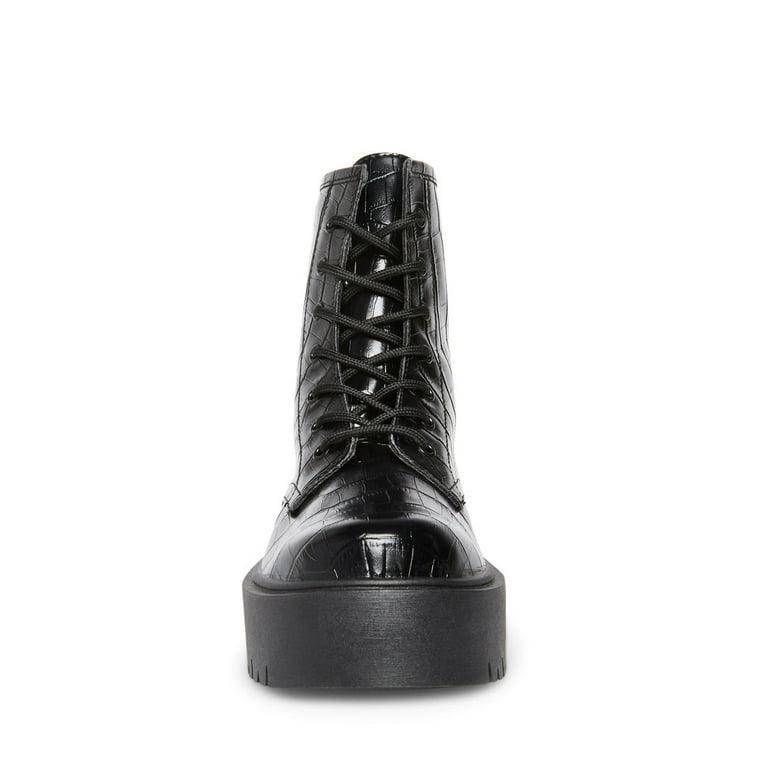Steve Madden Henson Black Croc Leather Chunky Lace-up Classic