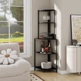 thumbnail image 3 of Hassch Industrial Corner Shelf with Power Outlets & LED Lights & Glasses Holder, 5 Tier Bar Rack, 59.8"H Open Bookcase Display Rack for Living Room, Dining Room, Kitchen, Black, 3 of 9
