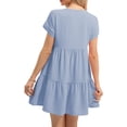 thumbnail image 4 of Summer Women V Neck Flowy Babydoll Dresses Short Sleeve Swing Shift Loose Casual Mini Dress, 4 of 5