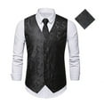 thumbnail image 3 of Men Suit Vest Set Men Suit Vest with Tie Handkerchief V-neck Sleeveless Single Breasted Sunflower Patterned Suit Jacket Sunflower Pattern Vest, 3 of 6