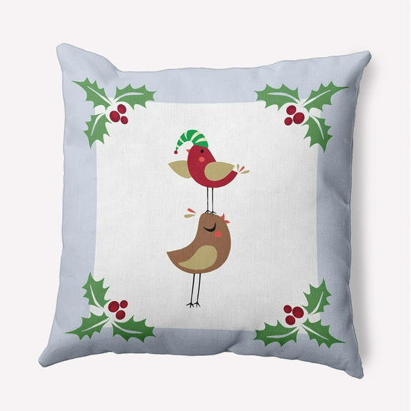 16" x 16" Simply Daisy Christmas Birds Polyester Indoor/Outdoor Pillow, Light Blue Qty 1