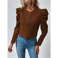 thumbnail image 3 of Womens Cropped Jacket Long Sleeve Zipper Up Coat Outwear Fall Outfit Shackets Dark Brown M, 3 of 5