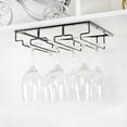 thumbnail image 3 of Queilt Black Wine Glass Holder - Metal Under Cabinet Hanging Stemware Rack with Screws, Stainless Iron Glass Storage Rack with 3 Rows for Kitchen, Bar, Restaurant, 3 of 4