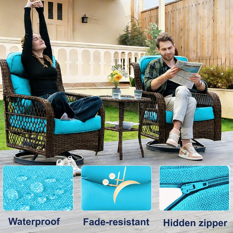 Outdoor Rattan Chair Cushions, Waterproof Patio Chair Replacement Cushions, 6in Thick Seat Back Cushion for Deck Yard and Poolside（Lake blue 2pc）