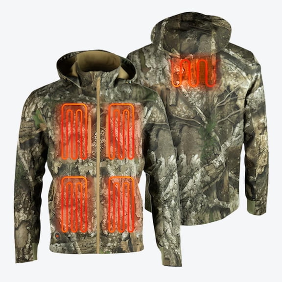 Mobile Warming APX Realtree Heated Hunting Jacket for Men, Hooded Camo, 7.4V 4000mAh Battery, Bluetooth, Small