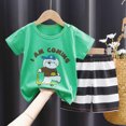 thumbnail image 2 of NOLDARES Infant Baby Boy Clothes Summer 2pcs Short Sleeve Tee Pocket Shorts Truck Dinosaur Outfits(Green,5-6 Y), 2 of 4