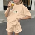 thumbnail image 6 of Girls St. Patrick's Day 2 Piece Outfit Short Sleeve Shamrock Printed Round Neck T-Shirt and Shorts Sets Beige 4-5 Years, 6 of 6