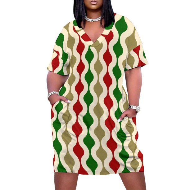 Groovy-Vestido largo con bolsillos para mujer prenda holgada con estampado navideño de 70 pulgadas