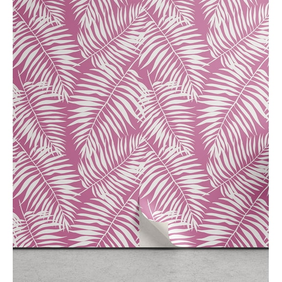 Ambesonne Leaves Peel & Stick Wallpaper for Home, Pink Aloha Leaf Botanical, 13"x36", Pink and White