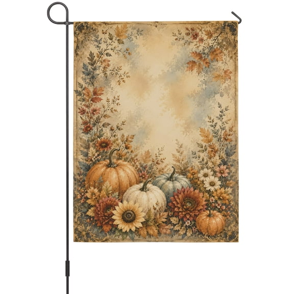 Thanksgiving Garden Flags For Outdoor, Vintage Fall Pumpkins Botanical Sunflowers Rustic Small Double Side Yard Flags Weather Proof Garden Decor for Lawn Outside Holiday 12 x 18 Inches