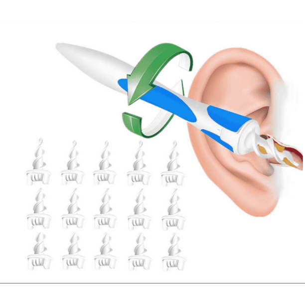 Enlèvement de cire d'oreille en spirale avec 16 têtes de rechange Outil de  retrait de cire d'oreille réutilisable pour adultes et enfants