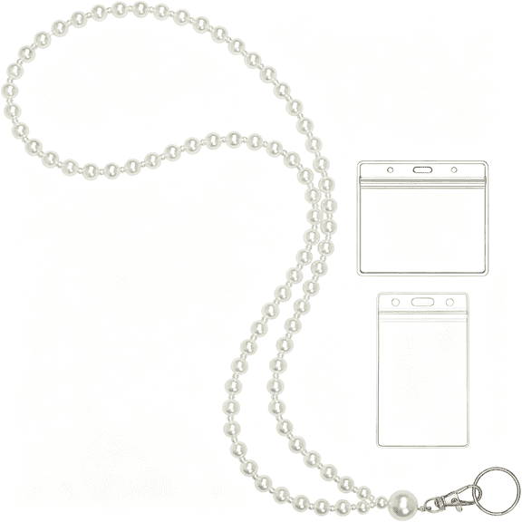 DESIGNICE Middle White Pearl Lanyard for Women for Id Badges Name Tag and Keys Light Weight Acrylic Faux Pearls Sweet Teacher Lanyards Holder Pearl Lanyards for Id Badges for Women