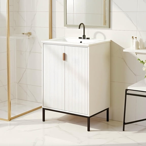 Kadyn 24 Inch Bathroom Sink Vanity with Adjustable Shelf, Space-Saving Cabinet Combo for Bathroom, Easy Clean Vanity Top, White