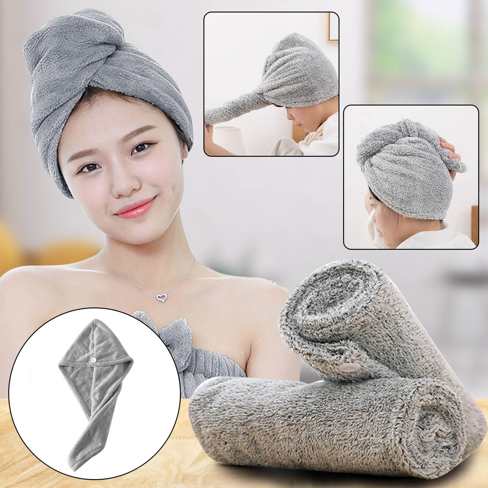 Rapid Fast Drying Hair Absorbent Towel Cap Turban Wrap Soft Thick Shower Hat 