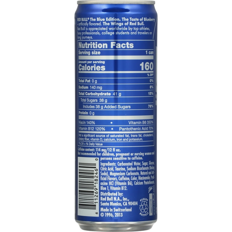 Red Bull, Energy Drink, Blue Edition 12 fl oz can, Blueberry flavor