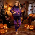 thumbnail image 6 of HTHLVMD Family Matching Set, Halloween Themed Sleepwear, Halloween Purple Haunted House Black Cat Gradient Family Matching Pajamas, Long Sleeve Crew Neck 2 Piece Home Loungewear, L, 6 of 6