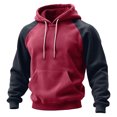 thumbnail image 2 of Men Winter Raglan Color Block Hoodie Long Sleeve Pullover Contrast Sleeve Solid Street Sweatshirts with Pocket (Wine,XL), 2 of 8