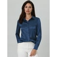 thumbnail image 2 of Unique Bargains Women's Lapel V Neck Long Sleeve Silk Office Work Top 2XL Dark Blue, 2 of 6