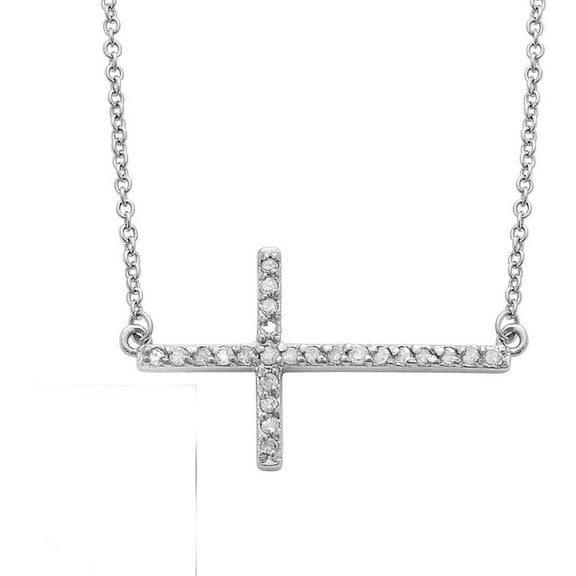 Pompeii Diamond Sideways Cross 14K White Gold 3/4" Wide (G/H,I1-I2)