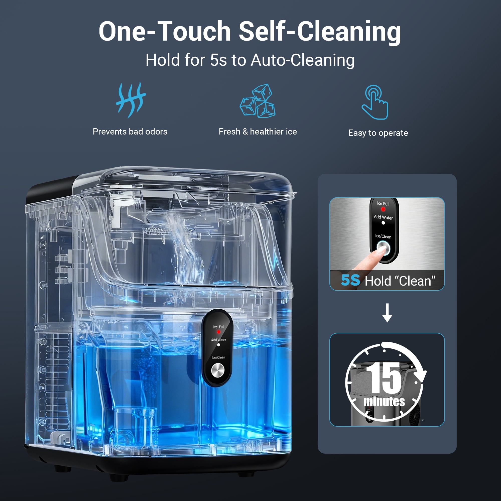 Snowyermine 35lb Nugget Ice Maker Portable Countertop, Pebble Crushed Soft Chewable Ice Maker Machine, Stainless Steel