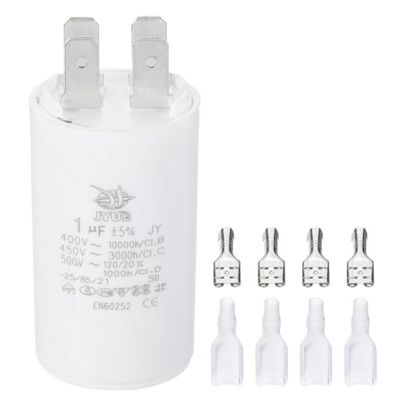 CBB60 1uF Running Capacitor, 1 Pcs AC 450V 4 Pins 50/60Hz Double Insert Cylinder Bottom with Sheath Spring for Air Conditioning, Water Pump, Fan Motor Star