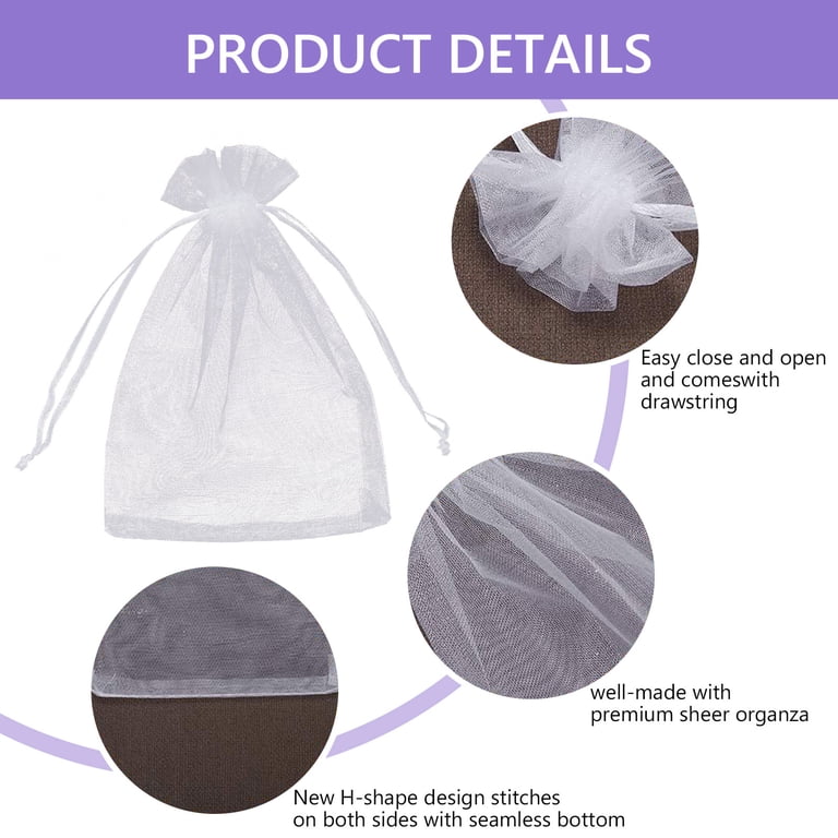 Tripumer Sheer Organza Bags, 200-Piece White Gift Pouches photo 7
