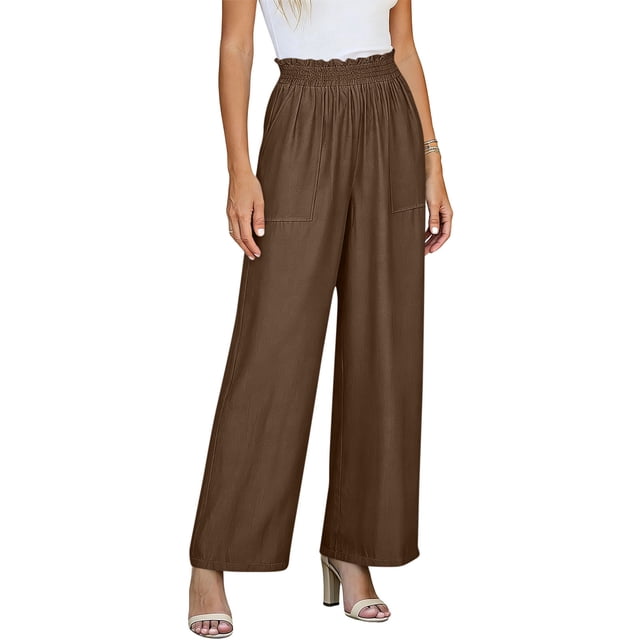 Pantalones de Cintura Alta de Pierna Ancha para Mujeres Trabajo Casual Pierna Ancha Recortada Viaje Senderismo Cintura Elástica con Bolsillos