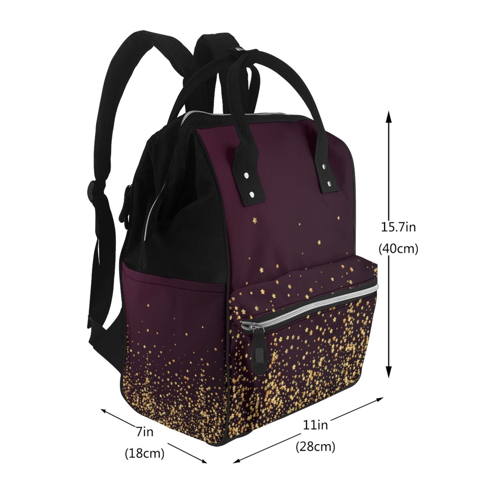 Fuzoiu Gold stars luxury sparkling Print Diaper Bag Backpack,Baby Essentials Travel Tote,Multi function Waterproof Diaper Bag, Travel Essentials Baby Bag - Unisex
