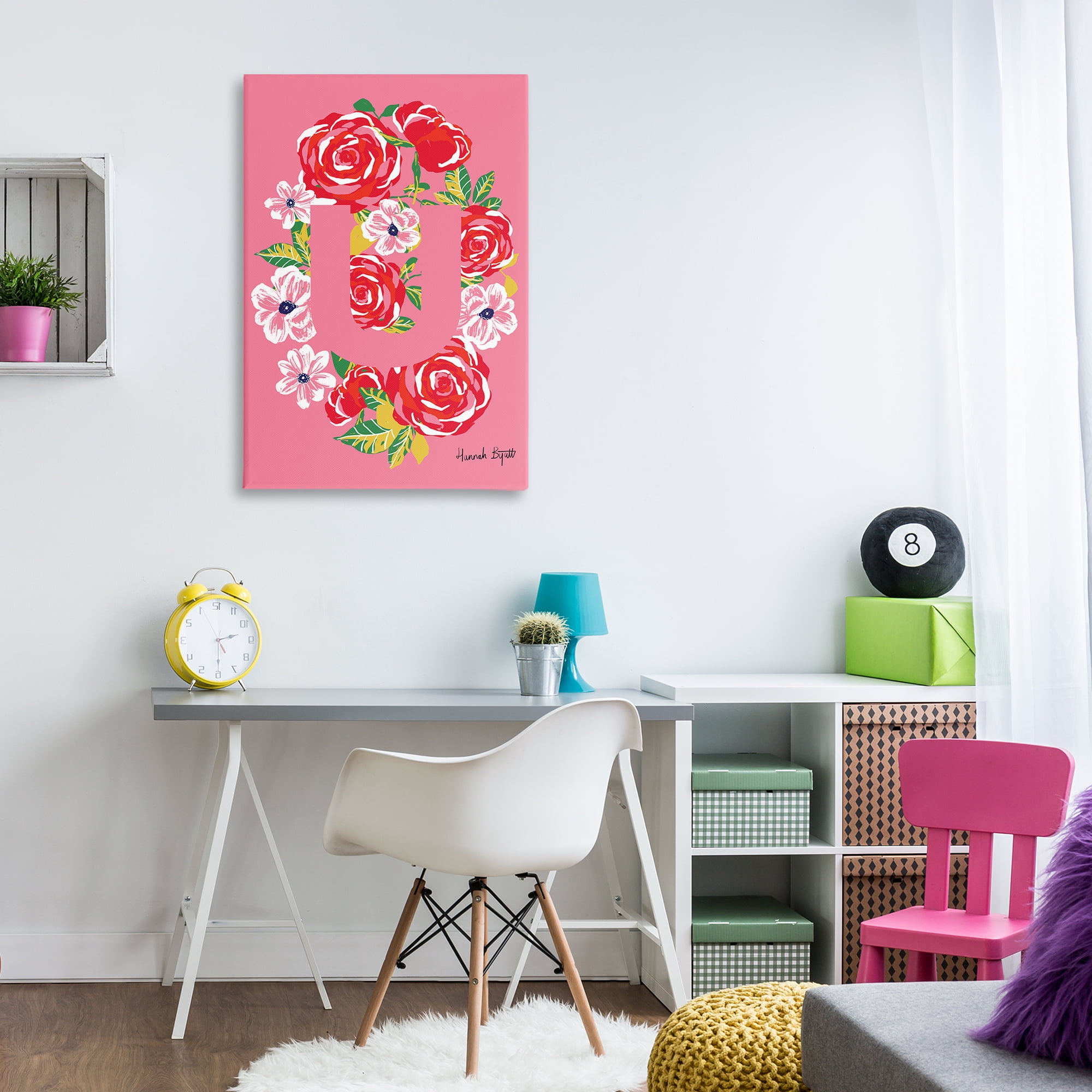 Stupell Industries Floral Bloom Letter U Botanical & Floral Painting Gallery Wrapped Canvas Art Print Wall Art, 24 x 36
