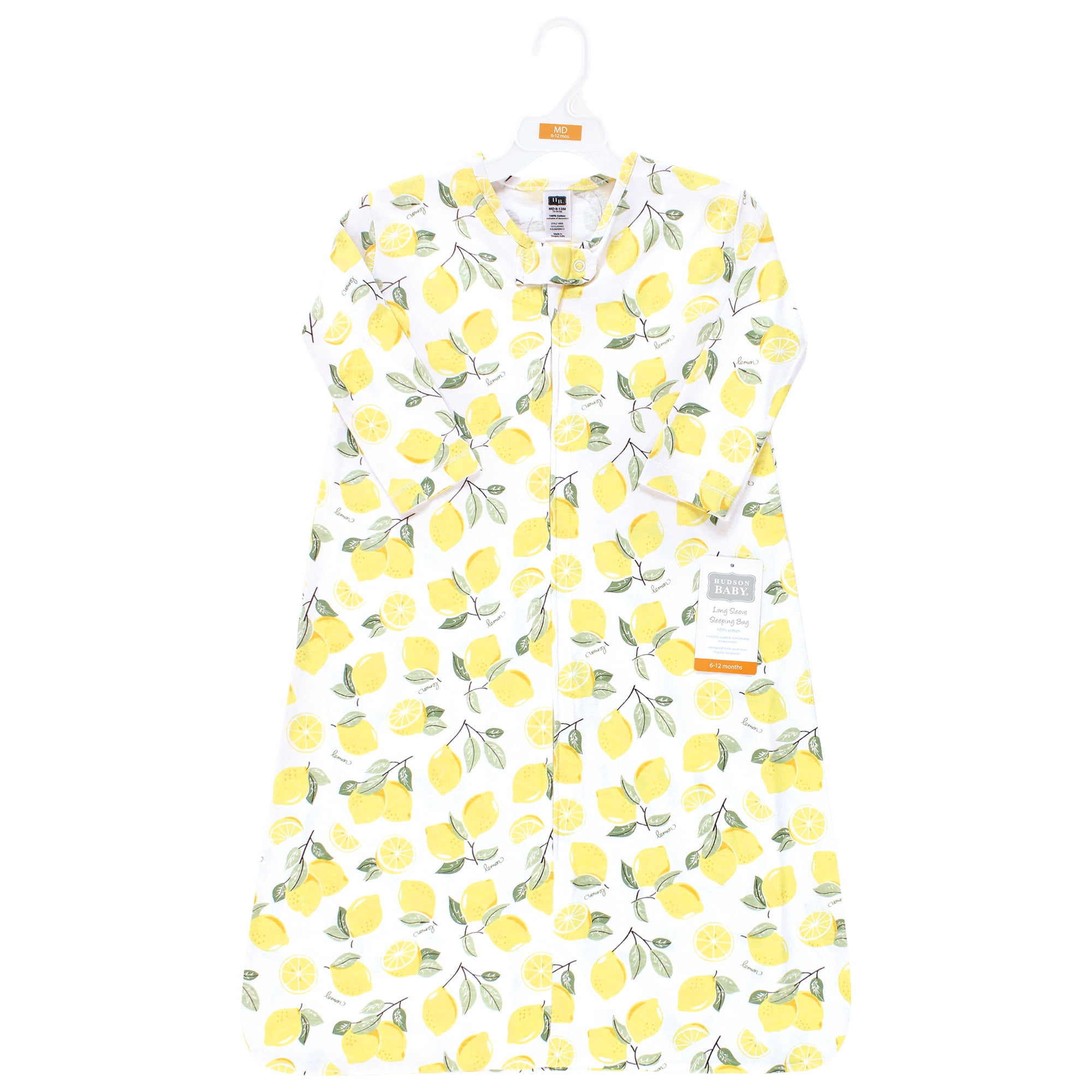 Hudson Baby Infant Girl Long Sleeve Cotton Jersey Sleeping Bag, Lemon, 6-12 Months
