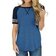 thumbnail image 1 of T-shirts à Manches Courtes pour Femmes Blouse Rayée à Blocs de Couleur Hauts Décontractés, 1 of 2