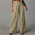 thumbnail image 2 of Rovga Women Pants Casual Trousers Cargo Pants 4 Pockets Wide Leg High Waist Straight Leg Pants Baggy Comfy Satin Trousers Classic Outwear, 2 of 5