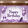 thumbnail image 6 of Purple Theme Happy Birthday Banner Glitter Design Party Backdrop Balloon Decoration High Heel Celebration Background for Birthday Party Women's Birthday Indoor Decoration, 6 of 9