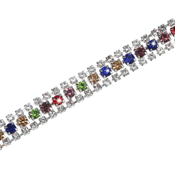 Uxcell Crystal Rhinestone Close Chain Trim, 3 Rows 3 Yards Dress Embellishments, Sparkly Diamond Strips Applique for Craft [Silver-Based Mixed Colors]