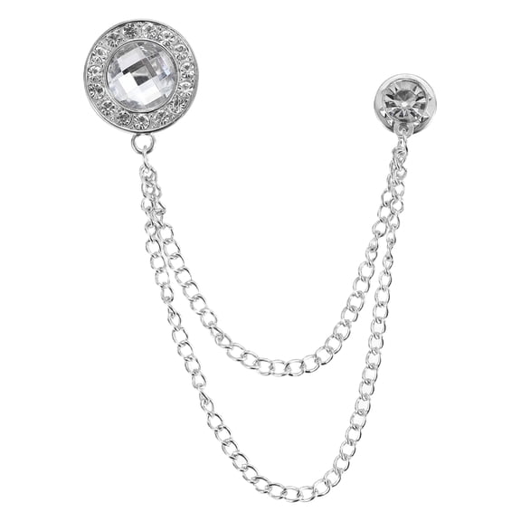 Uxcell Gem Chain Brooch Pins, Hanging Chain Brooch Suit Pin Tassel Round Crystal Badge Lapel Collar Pins for Women Men Shirts Tuxedo Scarf, Silver Tone(White)