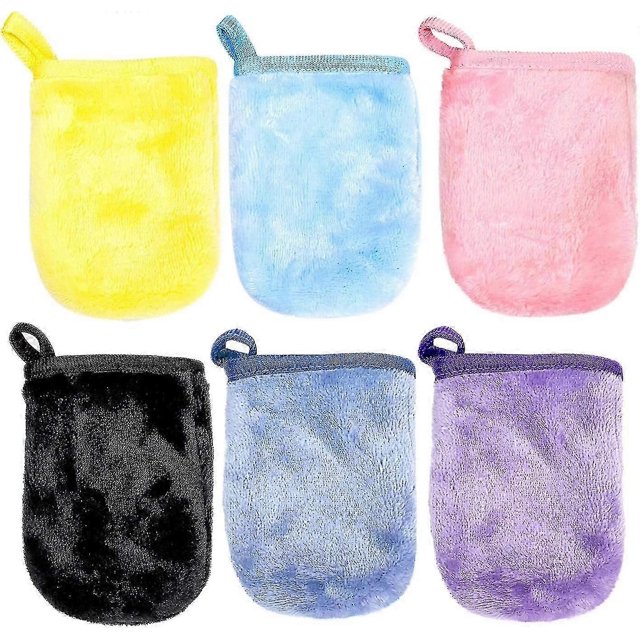 6 Pieces Of Flannel Makeup Remover Gloves, Cleansing Finger Covers, Reusable Towels, Looped Shower Gloves, Soft Washing Gloves (9 * 13cm)