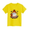 thumbnail image 4 of CAUYDY Toddler Baby Girl Halloween Shirt Cute Ghost Pumpki T-Shirt Kids Spooky Season Short Sleeve Tee Fall Tops(Yellow,5-6 Y), 4 of 5