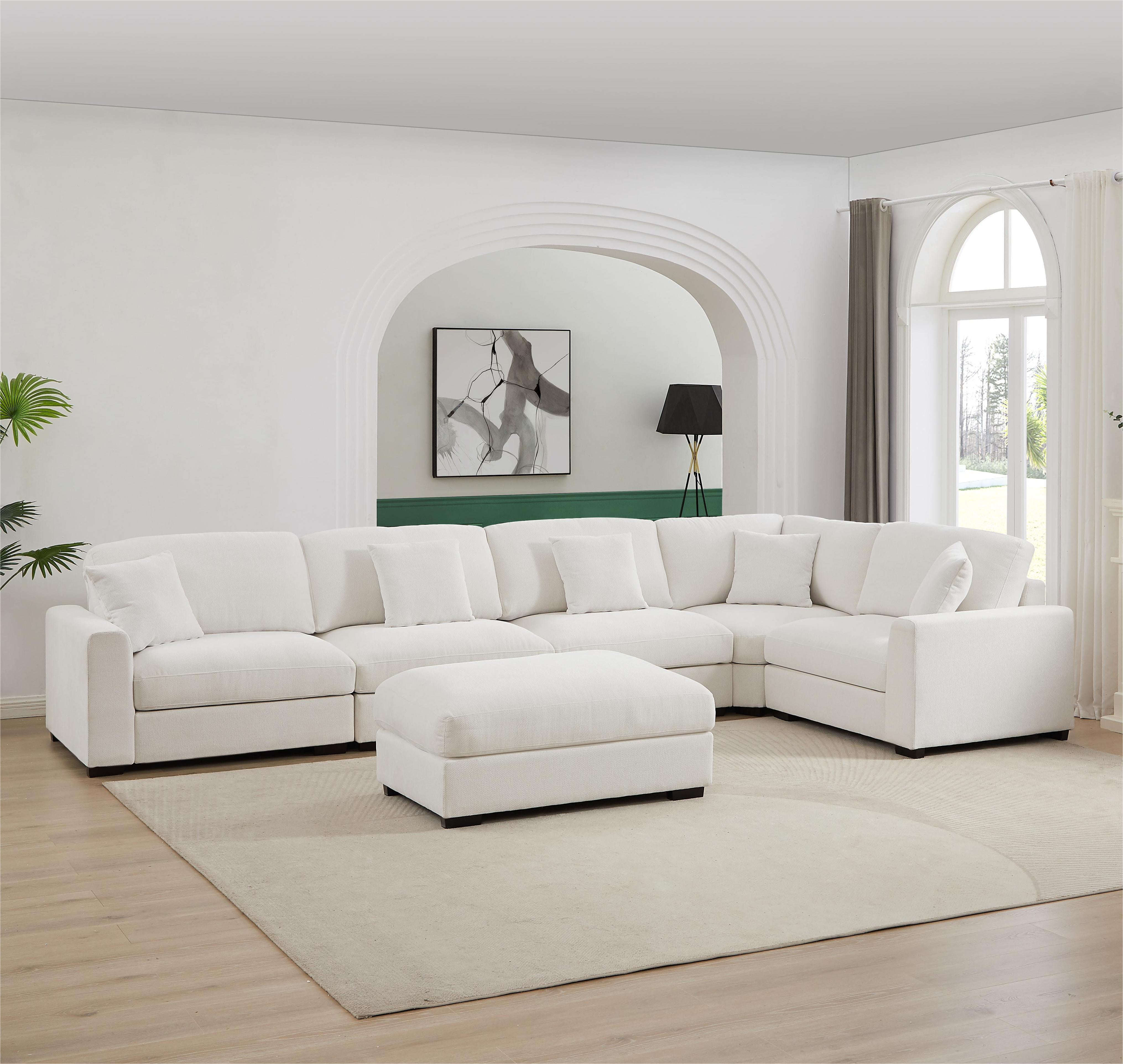 Chenille Reversible Modular 6 Piece Corner Sectional Couch with Ottoman for Comfortable and Versatile Living Room, Family Room, Home Theater, Living Spaces