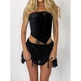 thumbnail image 3 of Elippeo Women Summer Skirts Outfits Lace Ribbon Tie-Up Backless Strapless Tube Tops Mini Skirts 2 Pieces Clothes Set, 3 of 5
