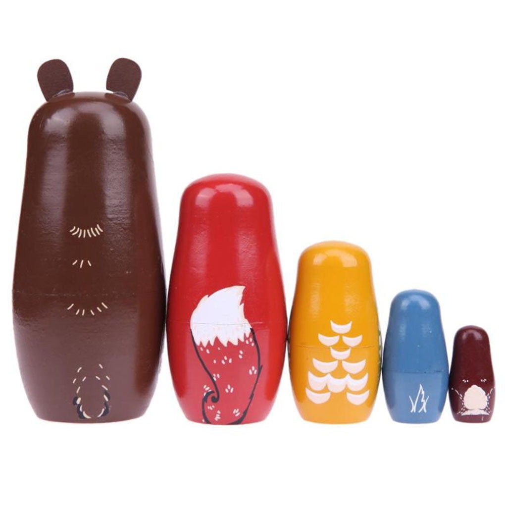 5 Pieces Cute Animals Nesting Stacking Wood Bear Rabbit Matryoshka