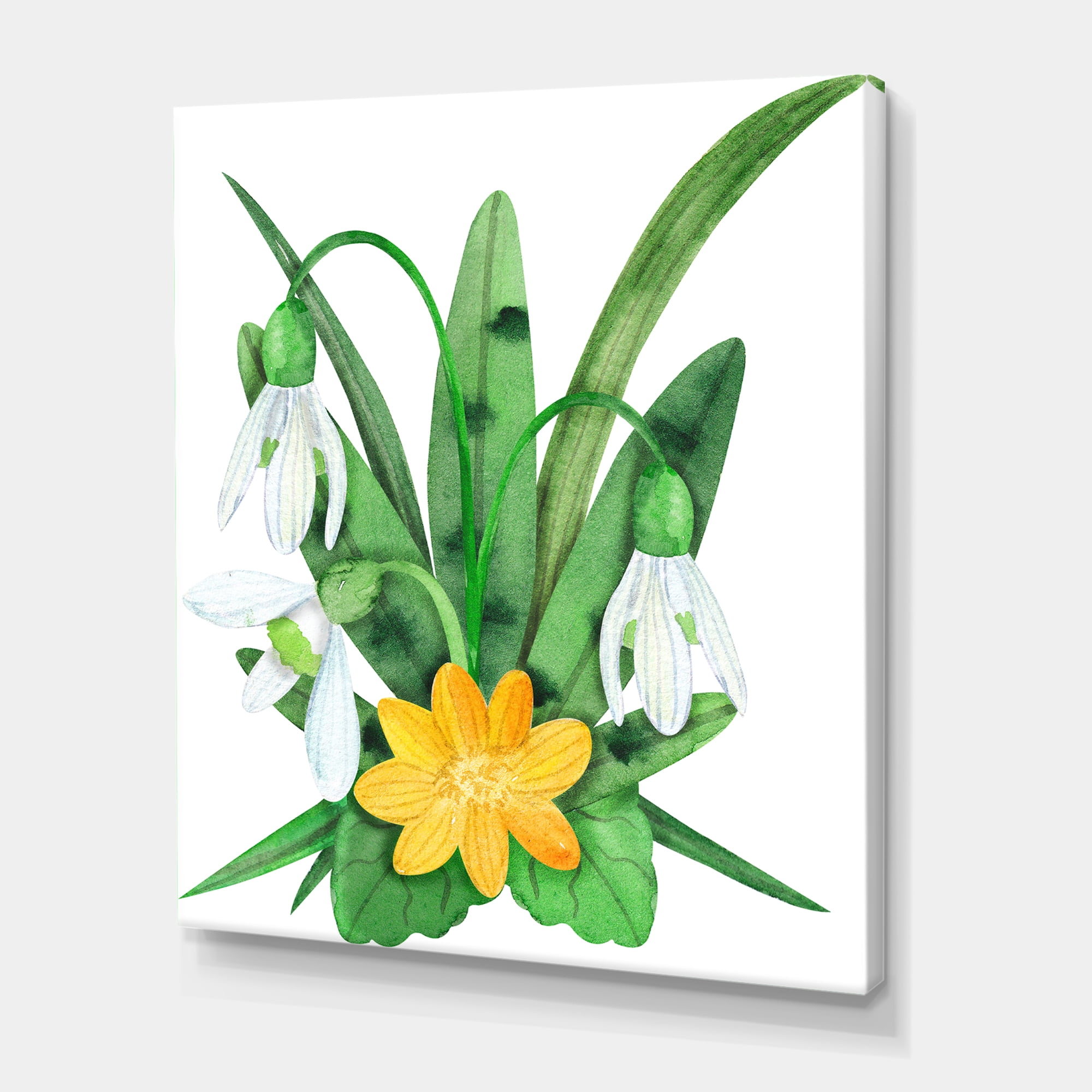 Designart ' Snowdrops and Yellow Erantis VIntage Flowers ' Traditional Canvas Wall Art Print