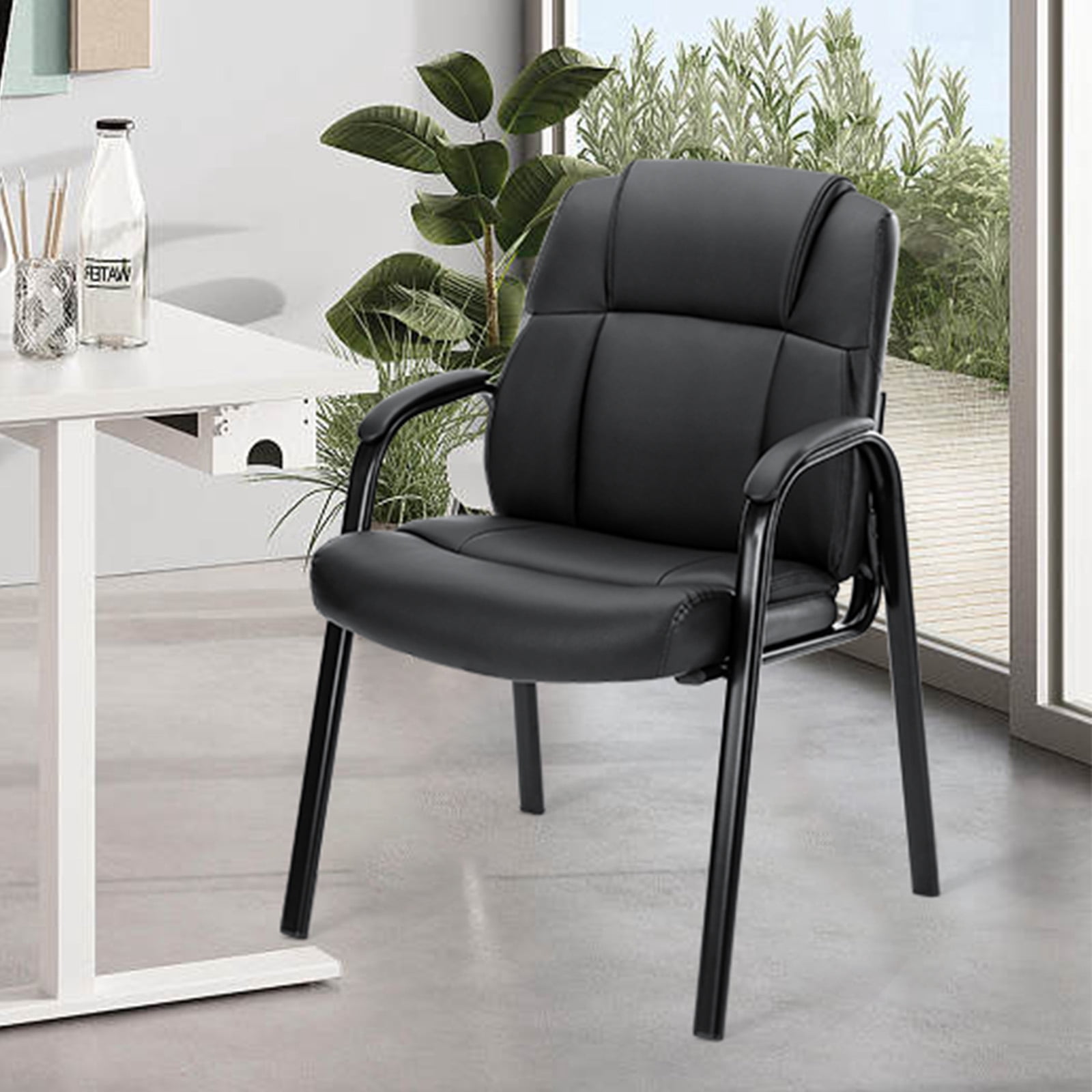GIANNA Leather Guest Chair with Padded Arm Rest for Reception Meeting Conference and Waiting Room Side Office Home Black 2 Pack