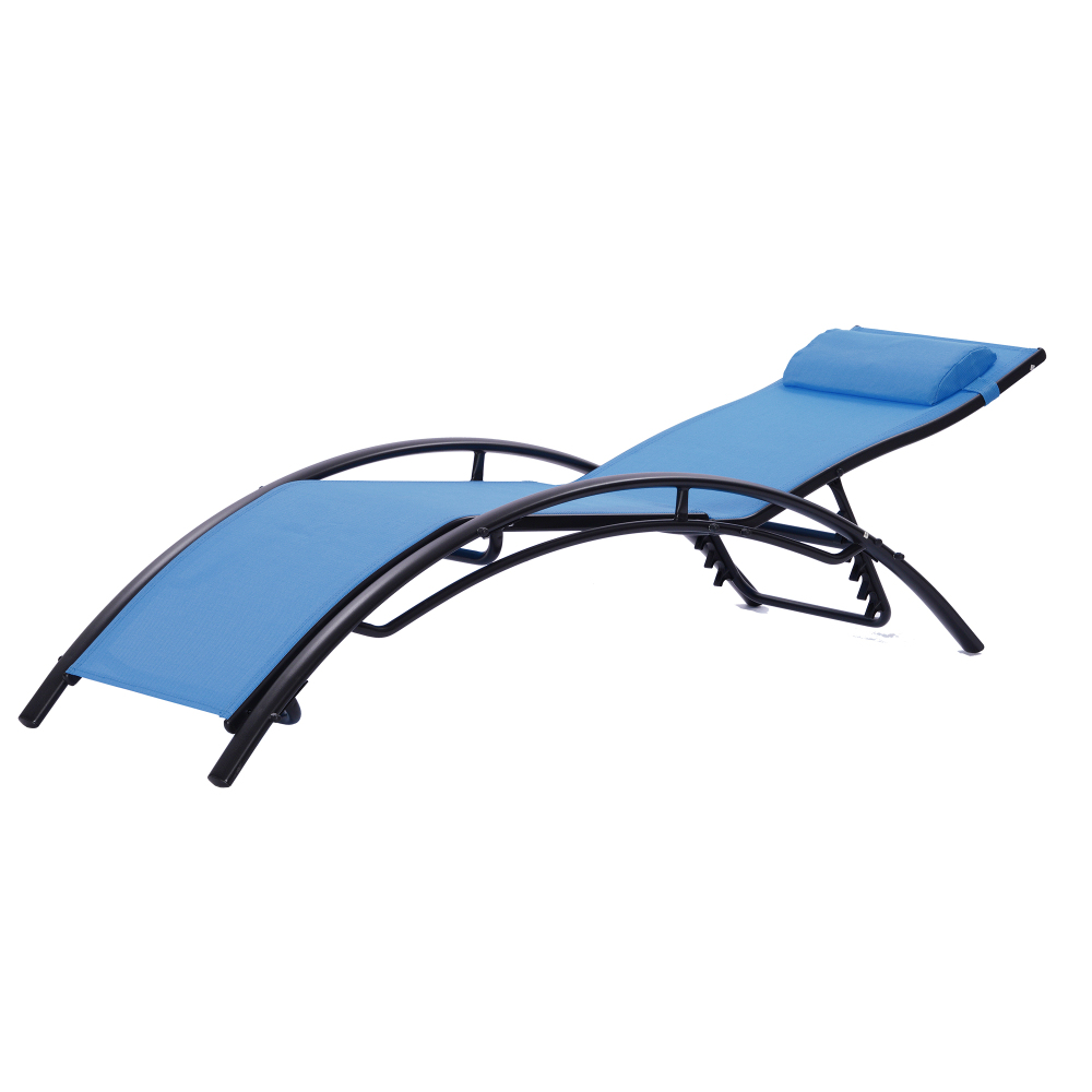 FreshTop 2PCS Set Chaise Lounges Outdoor Lounge Chair Lounger Recliner Chair For Patio Lawn Beach Pool Side Sunbathing, Blue - image 3 of 9