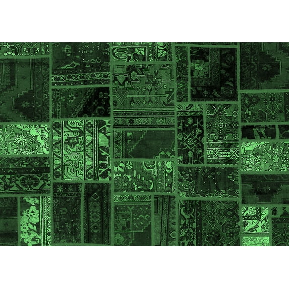 Ahgly Company Indoor Rectangle Oriental Emerald Green Modern Area Rugs, 2' x 3'
