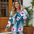 thumbnail image 3 of DISNIMO Sea Turtle Printed Hoodies for Women Hibiscus Flowers Printed Sweatshirts V Neck Pullover Tops Long Sleeve Shirts for Fall Winter, 3XL, 3 of 7