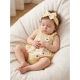 thumbnail image 5 of BemeyourBBs Newborn Baby Girl Summer Clothes Infant Baby Girl Goose Outfit Plaid Gingham Smocked Bubble Romper Embroidered Strap Sleeveless Bodysuit and Headband 2 Piece Set, 5 of 9